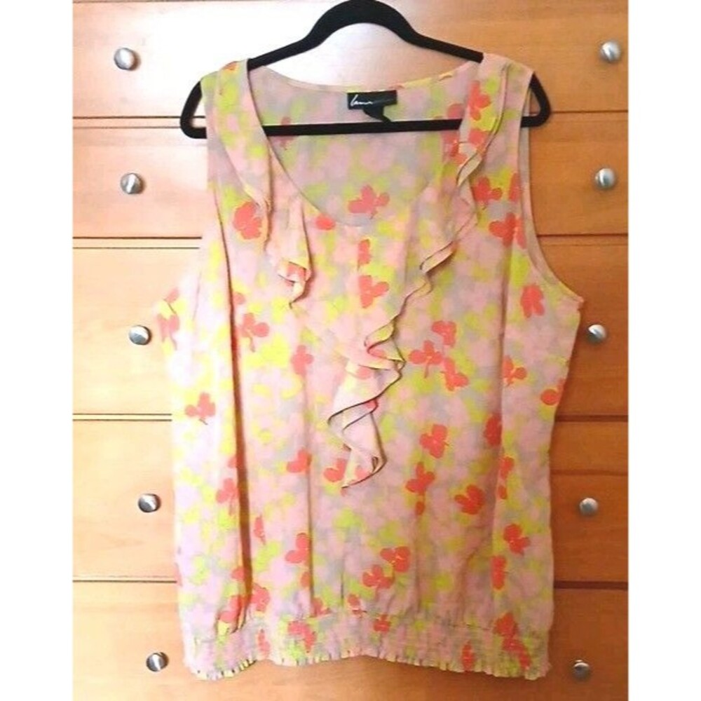 Lane Bryant Womens 28 Floral Ruffle Multicolor Scoop Neck Sleeveless Tank Top
